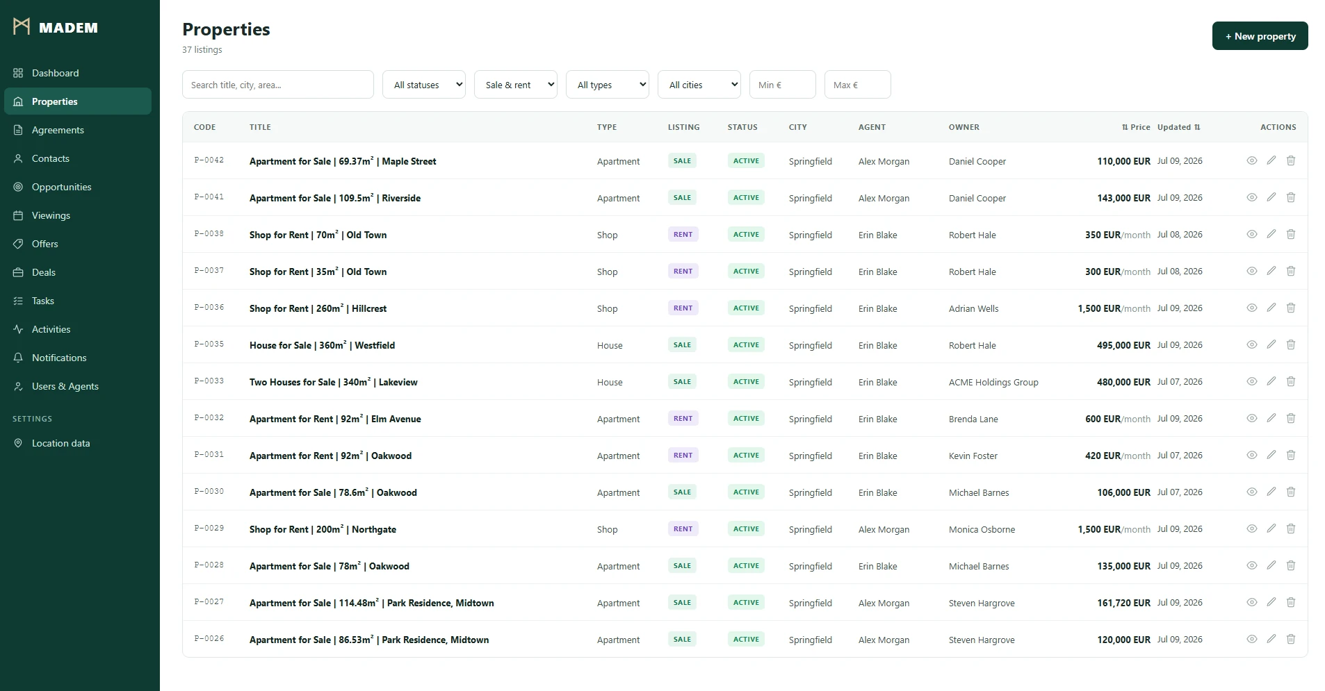 CRM listings management